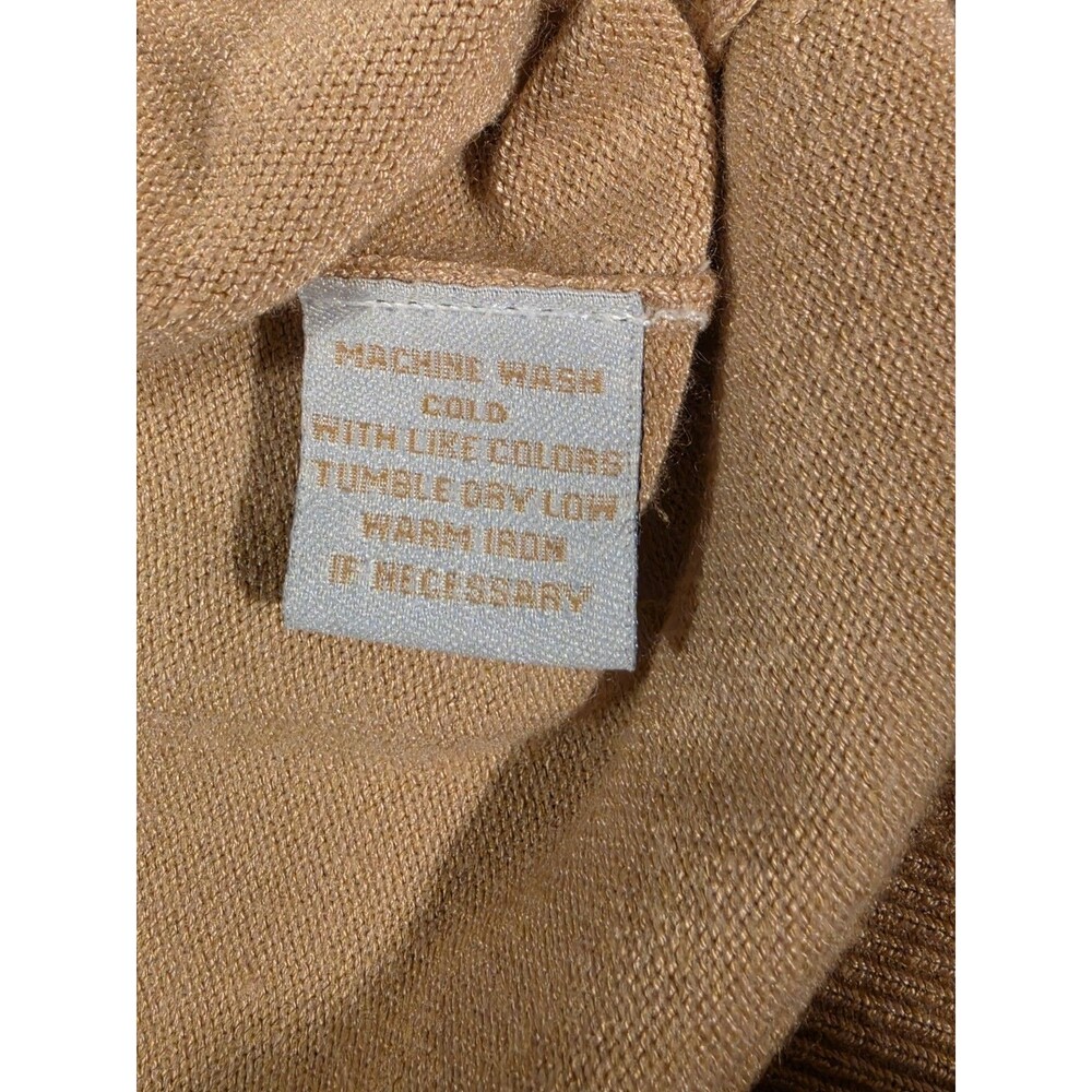 Bogari Silk Blend Cardigan Sweater Small Tan Rosette Tie Neck Button Front - Picture 8 of 10
